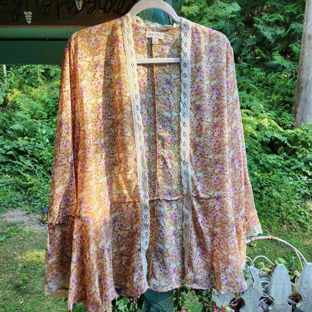 Bloomfield Floral Lace Trim Kimono Cardigan – Size M - Picture 2 of 6